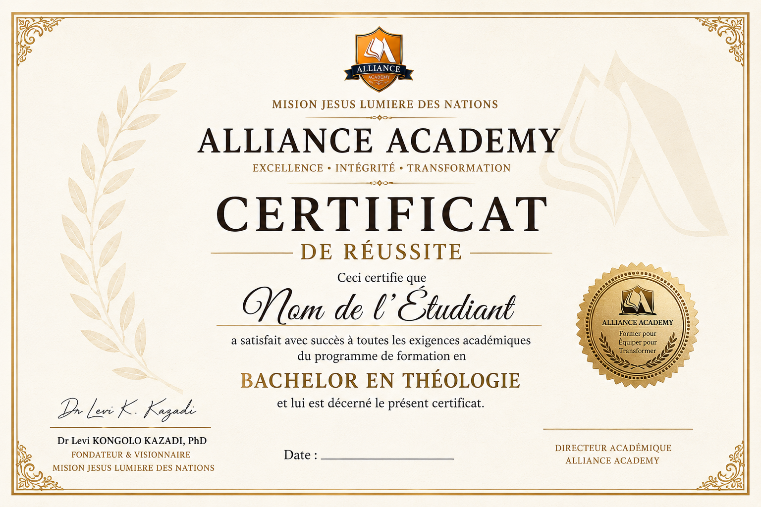 Bachelor en Théologie